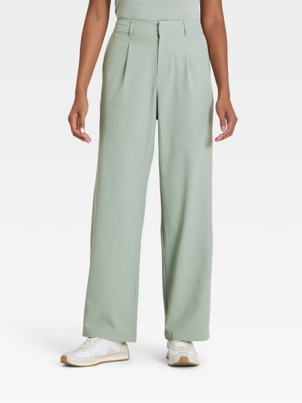 NWT Women's Active Light Woven High-Rise Trouser Pants - All In Motion, L Sage